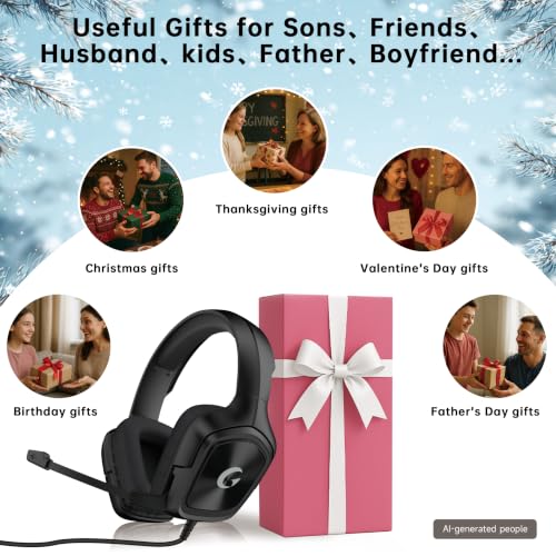 AOC Wired Gaming Headset for PS5, Xbox, PC, HD Mic, Stereo Bass, 79in Cable | 207g Ultra-Lightweight Gaming Headphones with 3.5mm Splitter, Gamer Gifts - color: Jet Black
