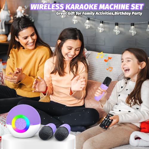 Mgaolo Mini Karaoke Machine for Kids Adults,Portable Bluetooth Speaker with 2 Wireless Microphones,Gift Toys with MP3 Player for Boys Girls 3-12 Year Old Birthday Family Home Party Present (Purple) - color: Purple 2mic