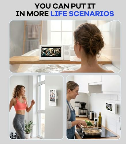 2nd Gen Shower Phone Holder Waterproof with Speaker Hole 1200mAh | 18H Playtime With Dual Bluetooth Speaker IPX6 Speakers High-Sensitivity Touchscreen Rich Bass Sound Bluetooth 5.3 (White） - color: White