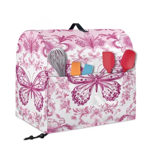 Stand Mixer Dust Cover, Stand Mixer Cover with Multi Pockets for Women Fashion Printed Coffee Maker Dust Cover Stand Mixer Protective Cover Pink Butterfly - color: Pink Butterfly, size: S