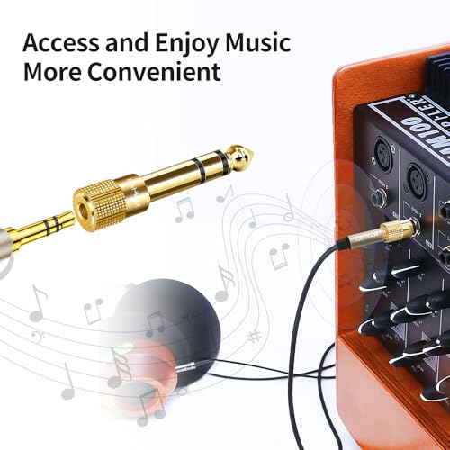 1/4 Inch 6.35mm Male to 1/8 Inch 3.5mm Female TRS Stereo Audio Jack Quarter Inch to Headphone Aux Adapter for Aux Cable, Guitar Amplifier, Speaker, etc. (2 Pack)