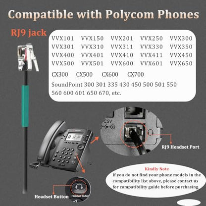 Callez RJ9 Polycom Phone Headset for Polycom VVX411 VVX311 VVX500 VVX601 | Telephone Headset with Noise Cancelling Mic, Volume Controls, Phone Headphone for Polycom VVX250 VVX400 VVX410 Office Phones