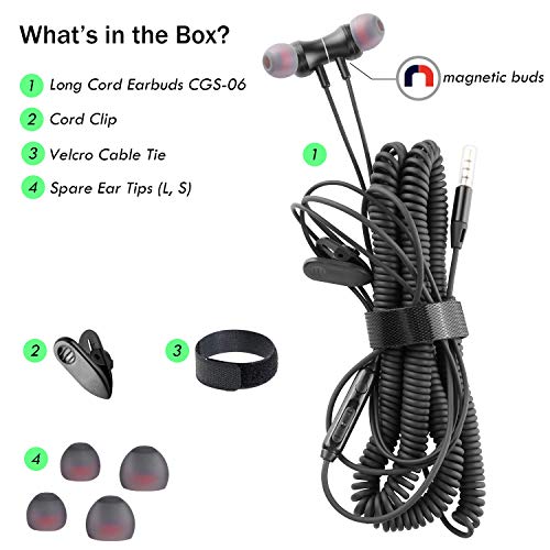 12Ft Extra Long Earbuds for TV & PC, in-Ear Wired Headphones, 3.5mm Jack | 3.6M Long Headphone for TV Watching with Coiled Extension Cable, Volume Control & Mic, Ideal Gift for Parents and Elderly
