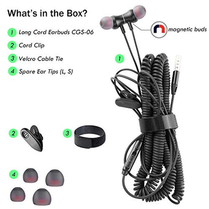 12Ft Extra Long Earbuds for TV & PC, in-Ear Wired Headphones, 3.5mm Jack | 3.6M Long Headphone for TV Watching with Coiled Extension Cable, Volume Control & Mic, Ideal Gift for Parents and Elderly