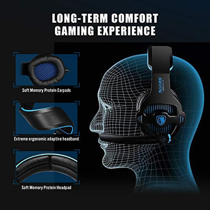 SADES SA810 Gaming Headset Surround Sound Stereo Headphones Bass Gaming Headphones with Noise Isolation Microphone Volume Control for Xbox One PS4 PC Laptop Mac Mobile