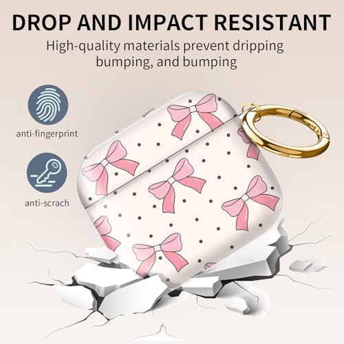 Cute Case Cover Compatible with AirPods 4th Generation 2024, Shockproof for Women & Girls with Cute Golden Round Buckle – Protective, Anti-Drop Design(Cute Pink Bows with Polkadot) - color: Cute pink bows with polkadot
