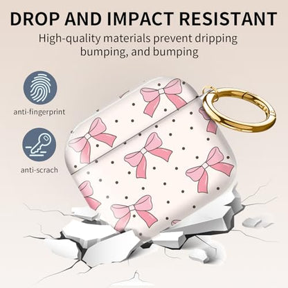 Cute Case Cover Compatible with AirPods 4th Generation 2024, Shockproof for Women & Girls with Cute Golden Round Buckle – Protective, Anti-Drop Design(Cute Pink Bows with Polkadot) - color: Cute pink bows with polkadot