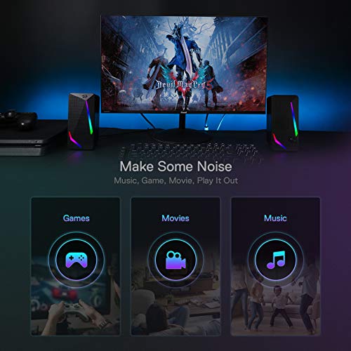 Redragon GS510 RGB Wired Desktop Speakers, 2.0 Channel Stereo Sound, Black - color: Black