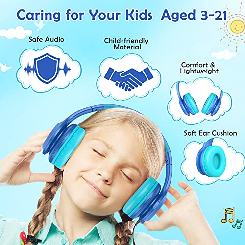 Candy Bila Kids Bluetooth 6.0 Headphones, LED Light, 85Hours Playtimes - color: Blue