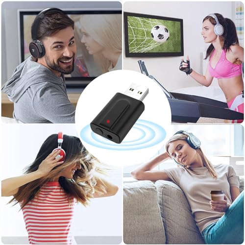 USB Bluetooth 5.0 Transmitter Receiver, 2-in-1 Mini Wireless Audio Adapter, 3.5mm Bluetooth AUX Adapter for TV PC Headphones Speakers Car/Home Stereo System, USB Power Supply