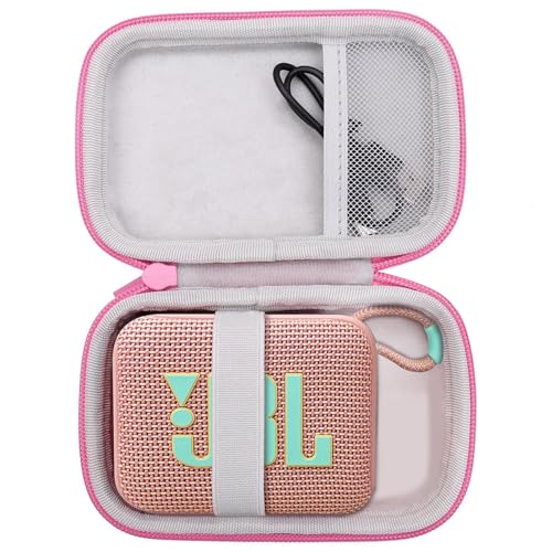 for JBL Go 5/4/3 Ultra Portable Speaker Hard Travel Case, Pink+White | Protective Storage Bag with Mesh Pocket & Hand Strap, Shockproof EVA Carrying Box, Soft Lining - color: Pink Case + Inner White