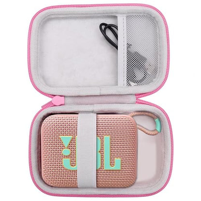 for JBL Go 5/4/3 Ultra Portable Speaker Hard Travel Case, Pink+White | Protective Storage Bag with Mesh Pocket & Hand Strap, Shockproof EVA Carrying Box, Soft Lining - color: Pink Case + Inner White