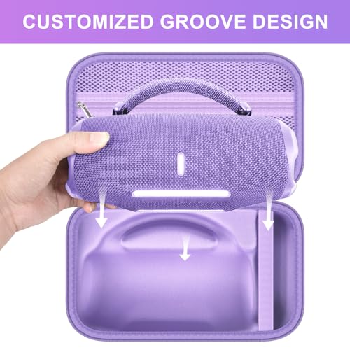 ANKHOH Hard Travel Case for JBL Charge 6 Speaker with Shoulder Strap | Fixed tray, elastic strap and zippered mesh pocket organize the speaker, charger and cables, Black, Case Only - color: Purple