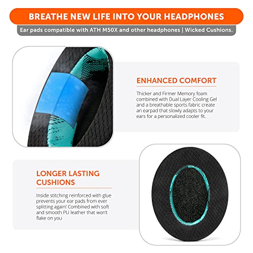 WC Freeze - Cooling Gel Earpads for ATH M50X / SteelSeries Arctis/HyperX | Made by Wicked Cushions | Fits SteelSeries Arctis, ATH M50X, Turtle Beach Stealth & More. Cooler for Longer | Speedracer Cyan - color: Speedracer Cyan