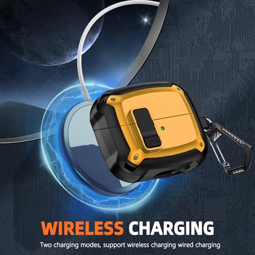 Safety Lock Case for Samsung Galaxy Buds3 FE/Pro/3 (Yellow) | with Cleaning Kit & Keychain,Mecha Protective Case - color: yellow