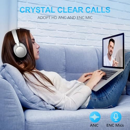 Noise Cancelling Headphones Wireless Bluetooth, Over Ear Headphone Bluetooth with Microphone, Cancelling Wireless Headphones Over Ear, 65h Playtime, Clear Calls, Comfort Fit for Travel (Grey) - color: Grey