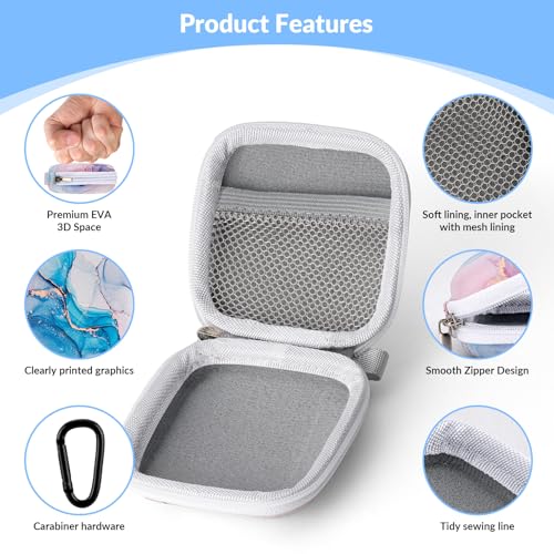 Unique Patterned Portable EVA Earbud Case with Carabiner | Printed Earbud Holder With Sturdy Carabiner, Multi-Use Storage For Earphones, Headphones, SD Cards & Small Electronic Chips - color: Blue marble