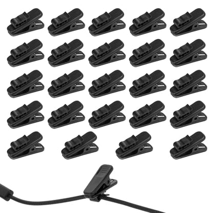 Psyqtsuary 24 PCS Lapel Mic Clip, Headset Wire Clips for Earphone Wire, 1 Inch Length Small Earphone Wire Clip Black Headphone Mount Cable Clothing Clip Earbud Clip for Most Headset Wire Earphone