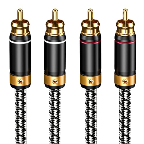 2 RCA to 2 RCA Audio Cable Silvered-Plated OFC Core 24K Gold-Plated Pure Copper Shell Braided for Home Theater HDTV Amplifiers Hi-Fi Systems Speakers and More (9.8FT/3m) - size: 9.8 ft