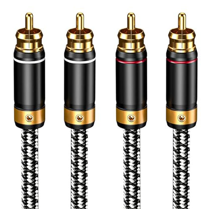 2 RCA to 2 RCA Audio Cable Silvered-Plated OFC Core 24K Gold-Plated Pure Copper Shell Braided for Home Theater HDTV Amplifiers Hi-Fi Systems Speakers and More (9.8FT/3m) - size: 9.8 ft