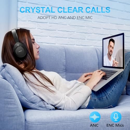 Over Ear Headphones Wireless Bluetooth, Noise Cancelling Headphones Bluetooth with Microphone, Cancelling Wireless Headphone Over Ear, 65h Playtime, Clear Calls, Comfort Fit For Travel (Black) - color: Black