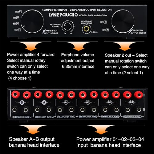Amplifier Speaker Selector Switch Switcher 4 Input 2 Output or 2 in 4 Out Power Amplifier Speaker Selector Switcher 300W Per Channel Speaker Switch Dispenser