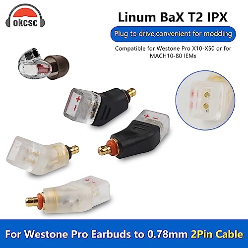 Westone Pro X10-X50 수 - 2핀 케이블용 어댑터, MACH10-80 또는 Linum BAX T2 헤드폰과 호환 가능, 무손실 사운드 품질, 헤드폰 컨버터 한 쌍, 투명 - color: 투명, size: 0.78mm