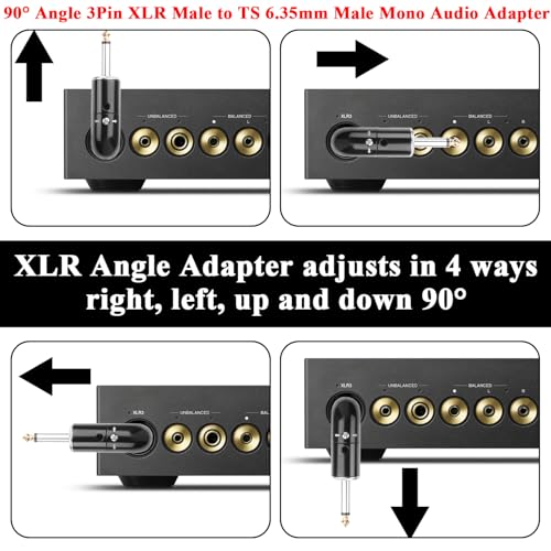 QIANRENON Adjustable 90° Angle XLR to TS 6.35mm Microphone Unbalanced Adapter 3Pin XL-R Male to 1/4" TS Male Mono Right Angle Audio Connector XLR Direction 360° Change, for Guitar Mixer Amplifier
