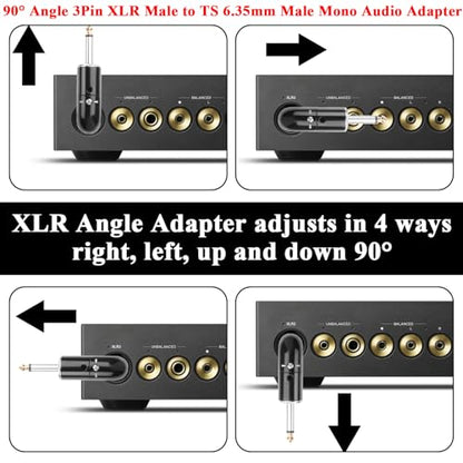 QIANRENON Adjustable 90° Angle XLR to TS 6.35mm Microphone Unbalanced Adapter 3Pin XL-R Male to 1/4" TS Male Mono Right Angle Audio Connector XLR Direction 360° Change, for Guitar Mixer Amplifier