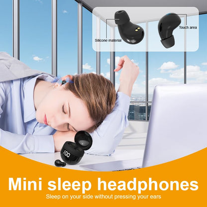 Invisible Mini Earbuds Wireless Bluetooth, Ultra-Comfort & Lightweight Wireless Mini Sleep Headphones, Unique Tumbler Portable Charging Case, Soft In-Ear Ear Plugs for Sleeping Small Ears Gym (Black) - color: Black
