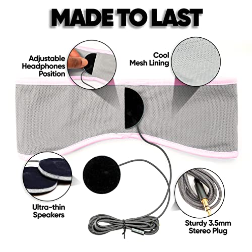 CozyPhones Sleep Headphones - Over Ear Headphones from Ultra Thin Cool Mesh Wired for Side Sleepers, Meditation, Running, Laptop, and Phone - Pink Lycra | Ultra Thin Cool Mesh Wired for Side Sleepers, Meditation, Running, Laptop, and Phone - color: Pink