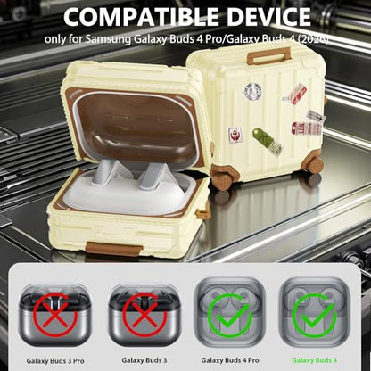 KOREDA Compatible with Samsung Galaxy Buds 4 Case/Buds 4 Pro Case Cover, Cute Funny Suitcase Design Case for Galaxy Buds 4 Pro, Fashion Protective Hard Case for Women Men with Keychain (Beige) - color: Beige