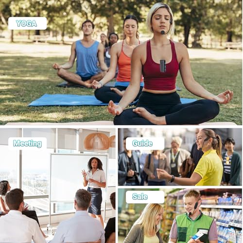 AI Wireless Voice Amplifier with 2 Wireless Mics(1 Lavalier mic & 1 Microphone Headset), Bluetooth 5.3 PA System for Teachers, Tour Guide, Yoga - 15H Rechargeable Battery, Waist-Mount Design