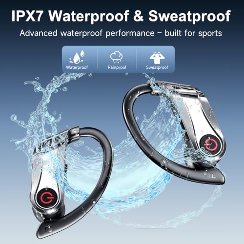 Bluetooth 6.1 Headphones True Wireless Earbuds 120hrs Playtime Wireless Charging Case, Digital Display Sports Ear Buds with Earhook Hi-Res Audio Clear Calls Earphones IPX7 Waterproof for Running Gym