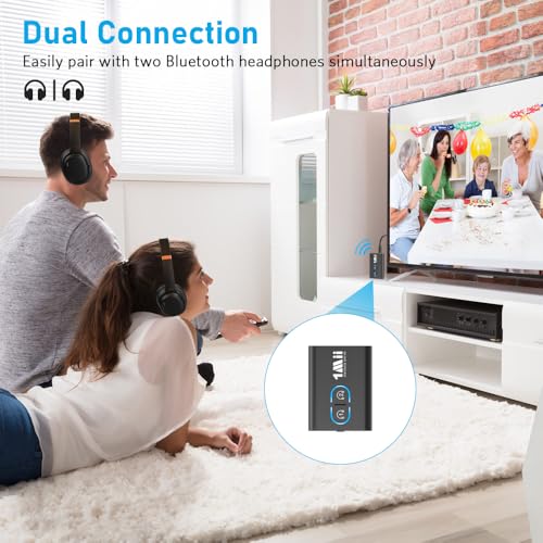 1Mii Bluetooth 5.3 Transmitter Receiver for TV to Wireless Headphones, Dual Link aptX Adaptive/Low Latency/HD Audio, Aux Bluetooth Audio Receiver Adapter for Home Stereo, Airplane, Boat, Gym - color: Black