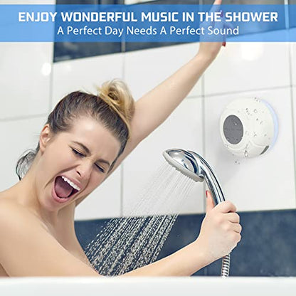 Waterproof Bluetooth Shower Speaker Portable Wireless Water-Resistant Speaker Suction Cup,Built-in Mic Gifts for Kids Speakerphone for iPhone Phone Tablet Bathroom Kitchen - White - color: White