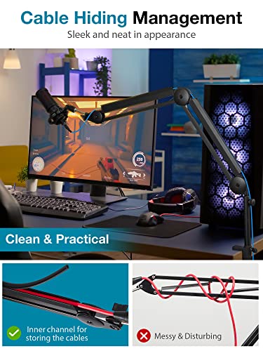 InnoGear Mic Boom Arm with Cable Management & 8 Pieces Mic Stand Adapter for Microphone Stand Boom Arm Mic Clip Shock Mount Camera Tripod Webcam