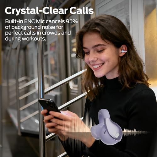Monster Open Ear AC225 Headphones, Bluetooth 6.0 Wireless Earbuds, Stereo Sound, Lightweight Comfort Clip-On Earbuds with ENC Mic for Clear Calls, 36H Playtime, Touch Control, IPX6 Waterproof, Purple