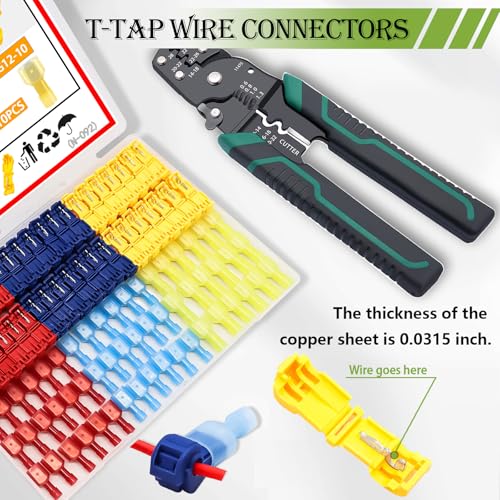 Twidec/Quick Splice Wire Terminals T-TAP Disconnect Self-Stripping 22-10 AWG with Nylon Fully Insulated Male Spade Electrical Terminals Kit for Automotive with Wire Crimper Tool - color: Multicoloured Nylon 80PCS+3-in-1 Crimper Tool