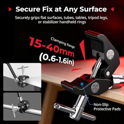 SMALLRIG Magic Arm with Super Clamp for Action Cameras, Camera Clamp Mount for GoPro Hero 13/12/11, for DJI Osmo Action 5 pro/4/3, for Insta360 Ace Pro 2, with 1/4" Screw for Monitor/LED Lights - size: 11''+action camera mount