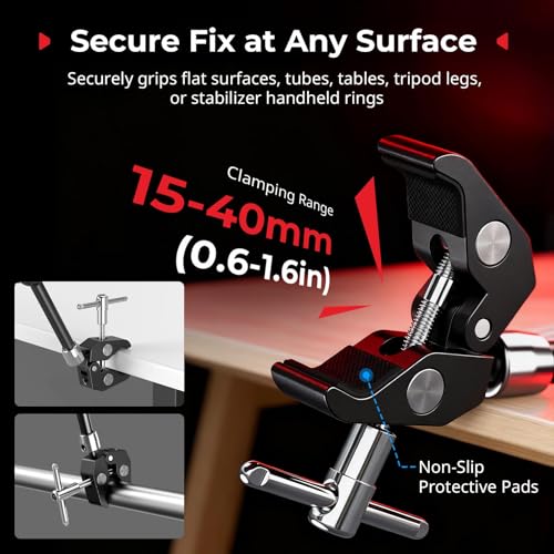 SMALLRIG Magic Arm with Super Clamp for Action Cameras, Camera Clamp Mount for GoPro Hero 13/12/11, for DJI Osmo Action 5 pro/4/3, for Insta360 Ace Pro 2, with 1/4" Screw for Monitor/LED Lights - size: 11''+action camera mount