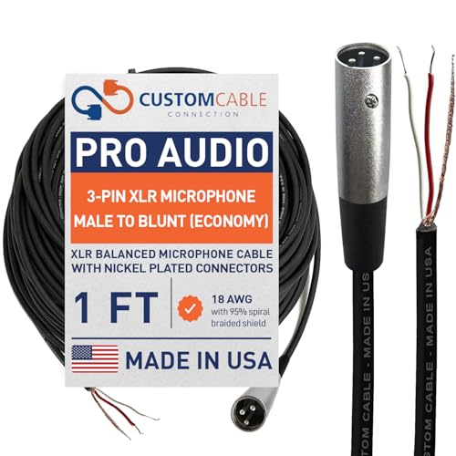 Custom Cable Connection 1 Foot Pro-Audio XLR Balanced Microphone Male to Blunt - 18 AWG Economy Shielded Install Cable - size: 1 Foot, style: Male to Blunt
