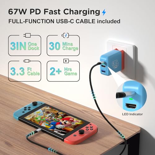 2 Pack 67W Switch Dock Charger for Nintendo Switch/OLED, Portable TV Docking Station with 4K/60Hz HDMI/USB2.0/PD Fast Charging Ports, Charger Adapter Power Hub with USB-C Cable for Mobile Phone - size: 2 Pack
