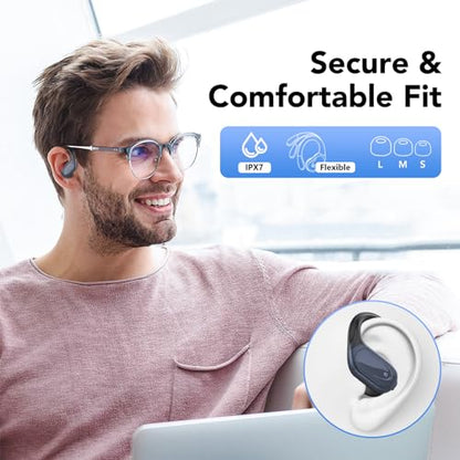 Ear buds Wireless Earbuds Bluetooth 5.3 Headphones 60hrs Playtime with Digital Display Sports Wireless Headphones with Earhook Deep Bass IPX7 Waterproof Over-Ear Earbuds for Android iOS Workout Black - color: Black