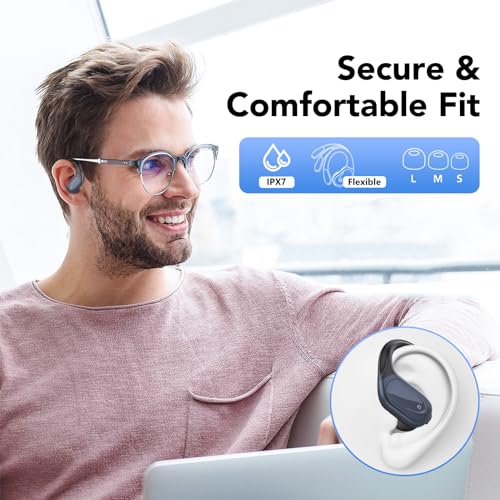 Ear buds Wireless Earbuds Bluetooth 5.3 Headphones 60hrs Playtime with Digital Display Sports Wireless Headphones with Earhook Deep Bass IPX7 Waterproof Over-Ear Earbuds for Android iOS Workout Black - color: Black