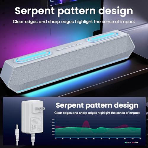 Deeyaple Computer Speakers, 40W PC Speakers for Desktop Monitor with Bluetooth 5.3 & USB Audio, HiFi Stereo Gaming Soundbar with Custom EQ Software, Dynamic RGB Lighting for Laptop, PS4, PS5, White.
