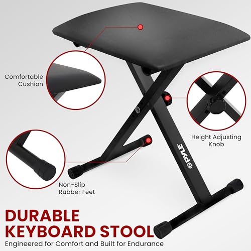 PYLE Heavy-Duty Electric Keyboard Accessories, E Piano Equipment Pack Includes Height Adjustable Z Shape Keyboard Stand, Keyboard Stool, Microphone Stand, Headset, and Sustain Pedal, Black - style: Black Keyboard Accessory Set