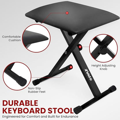 PYLE Heavy-Duty Electric Keyboard Accessories, E Piano Equipment Pack Includes Height Adjustable Z Shape Keyboard Stand, Keyboard Stool, Microphone Stand, Headset, and Sustain Pedal, Black - style: Black Keyboard Accessory Set