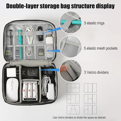 Travel Cable Organizer Pouch Electronic Accessories Carry Case Portable Waterproof Double Layers Storage Bag for Cord, Charger, Phone, Earphone,Black