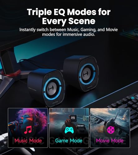 Edifier G1000 II Desktop Computer Speakers for Gaming, 2.5" Full-Range Driver & Enhanced Bass, Bluetooth 5.4 USB-C AUX, 9 Dynamic RGB Lighting Modes for PC - Black | 2.5" Full-Range Driver & Enhanced Bass, Bluetooth 5.4, 9 Dynamic RGB Lighting Modes for P